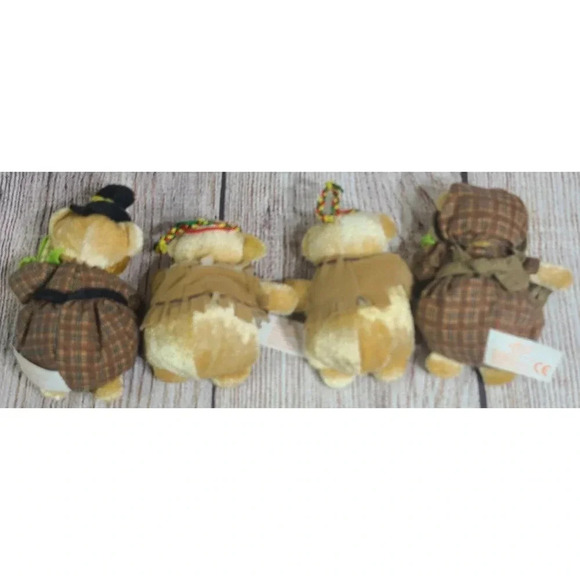 Vintage Russ Thanksgiving Bears Lot Of 4 Stuffed Animal Toys Brown Green 3" - Picture 2 of 5